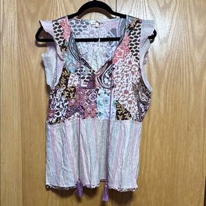 Mystree White and Pink Tie Front Blouse